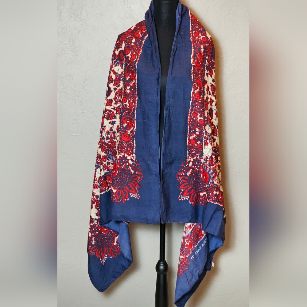[AEO] Vintage 97" Scarf/Wrap/Shawl Cover Up-Floral Blue Red & Cream